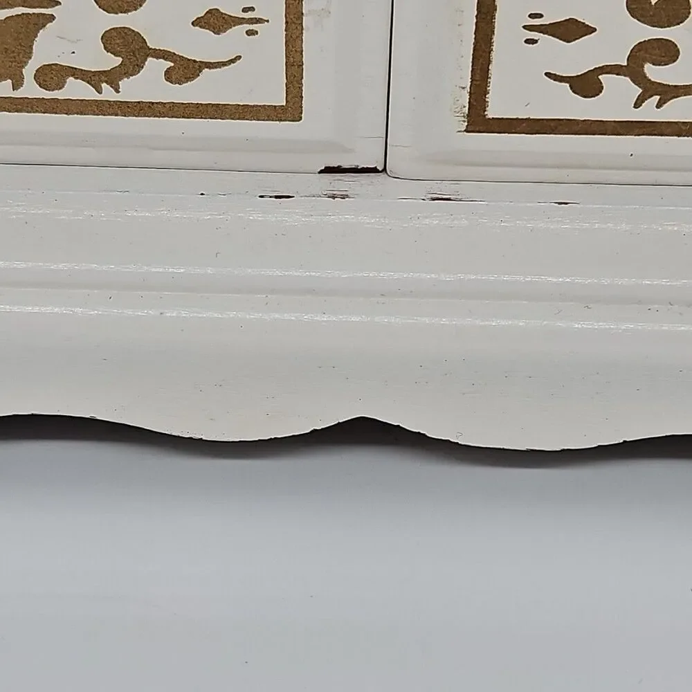 Wooden Jewelry Box White And Gold Filigree Velvet Lined